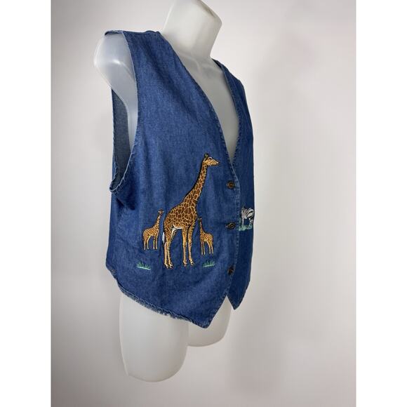 Vintage Vest Large 80s Sun Belt Safari Denim Jean Embroidered | Made In USA - Picture 6 of 10